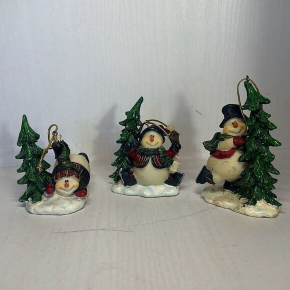 Vintage Home Interiors Ice Skating Snowman Ornament set of 3 - Picture 1 of 10